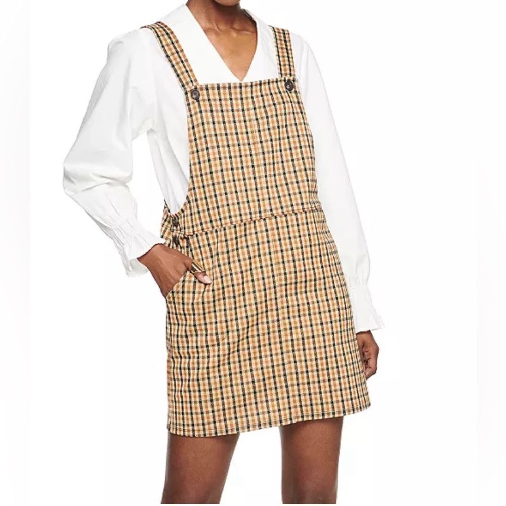 BUTTON STRAP DRESS SO JUNIOR SIZE XXL Brown Black Check​